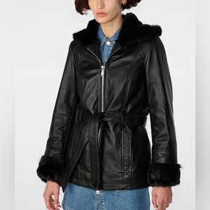 Wilsons Leather Belted Leather Jacket Fur Lined